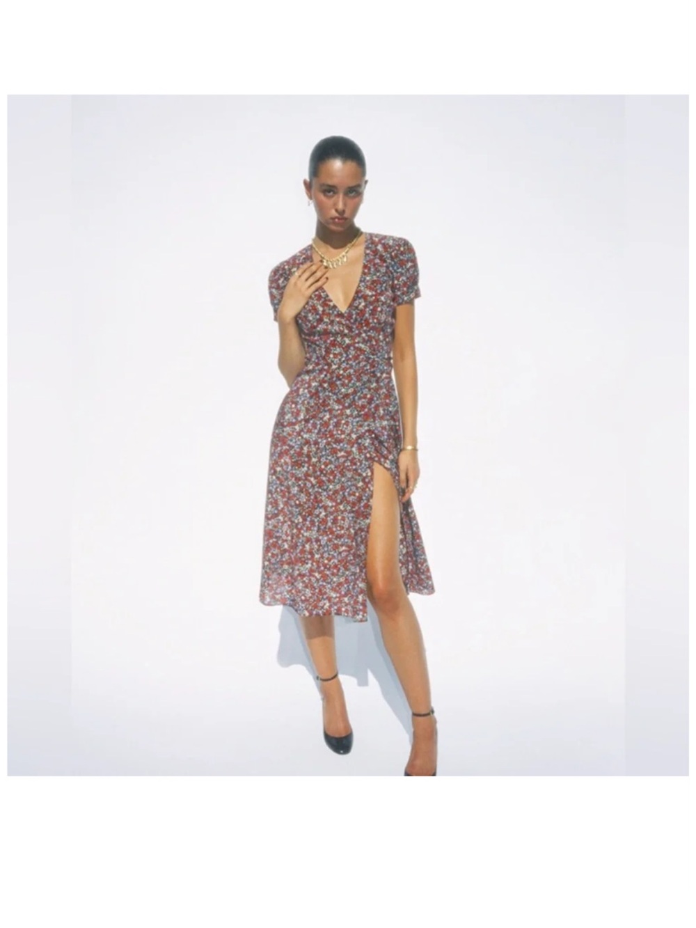 Realisation Par The Teale in Wildflower 100%‎ Silk Midi Wrap Dress Size XS